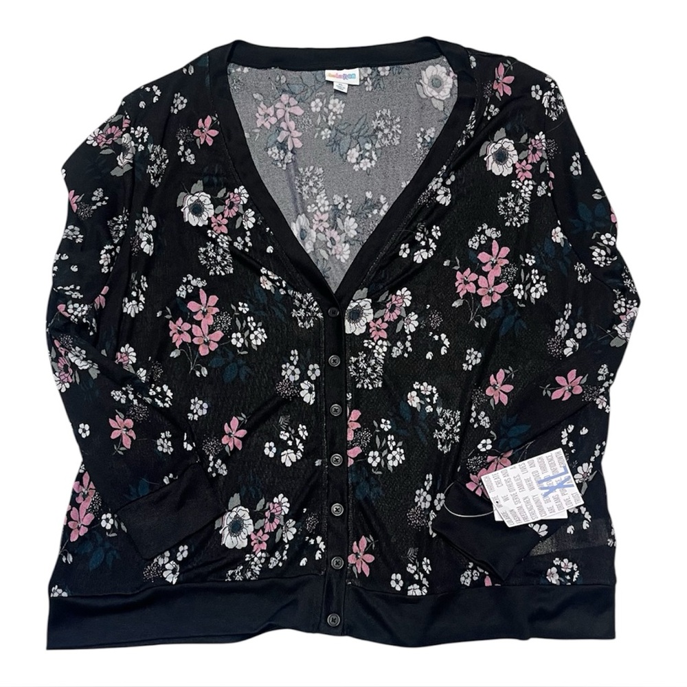 LuLaRoe Cheryl Floral Black Cardigan Lightweight Button Up Sweater Sz XL NWT
